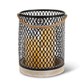 Gerson 11.81in H Battery Operated Wood Lantern with a Black Metal Cylinder, includes 3 resin candles with a removeable rope handle EasyOptionXY LLC