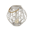 Decmode Large Round Woven Rattan White Lantern with Burlap Jute Rope Handle and Glass Insert, 15' x 15' EasyOptionXY LLC