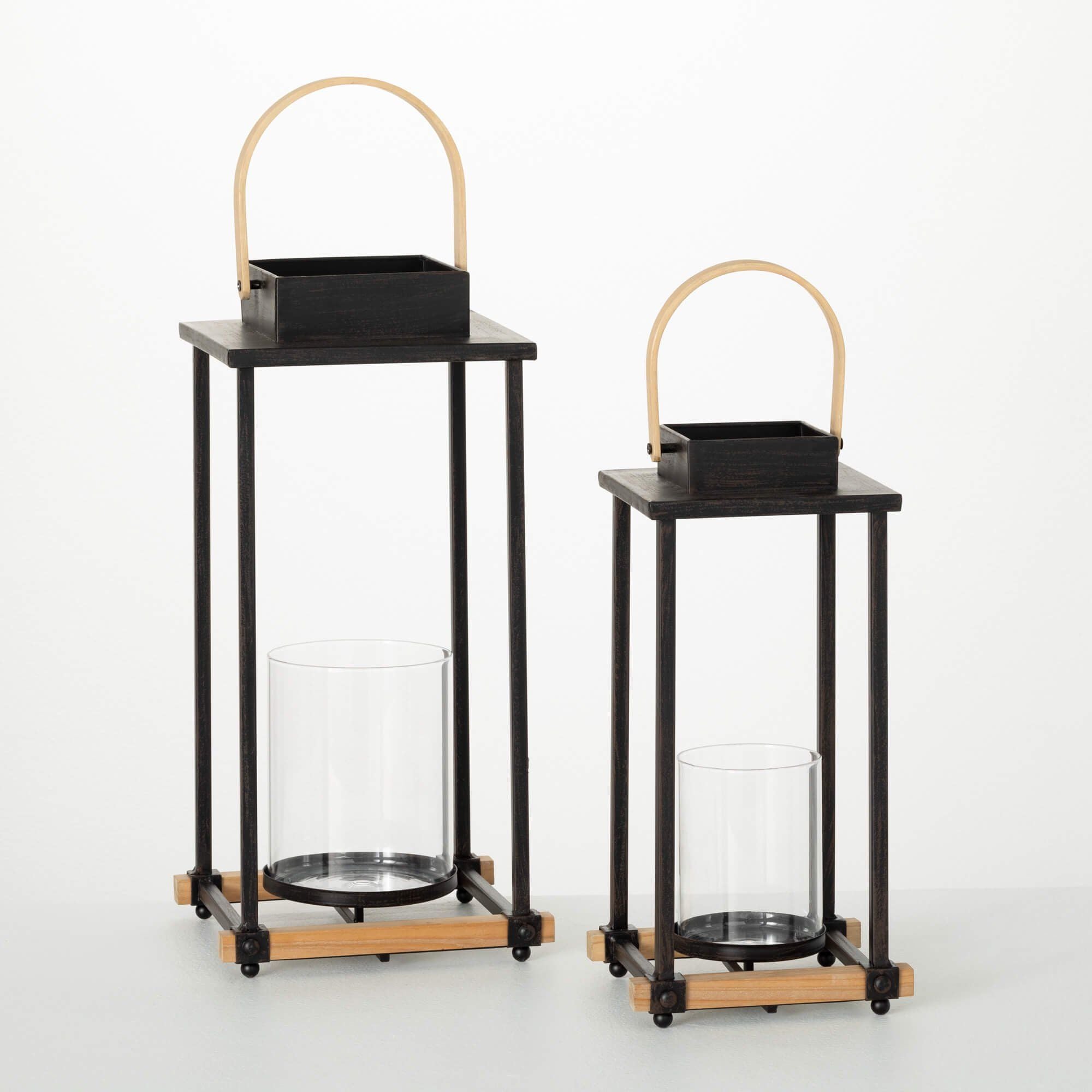 Sullivans 21.5" & 17.5" Black Metal Hurricane Lanterns Set of 2 EasyOptionXY LLC