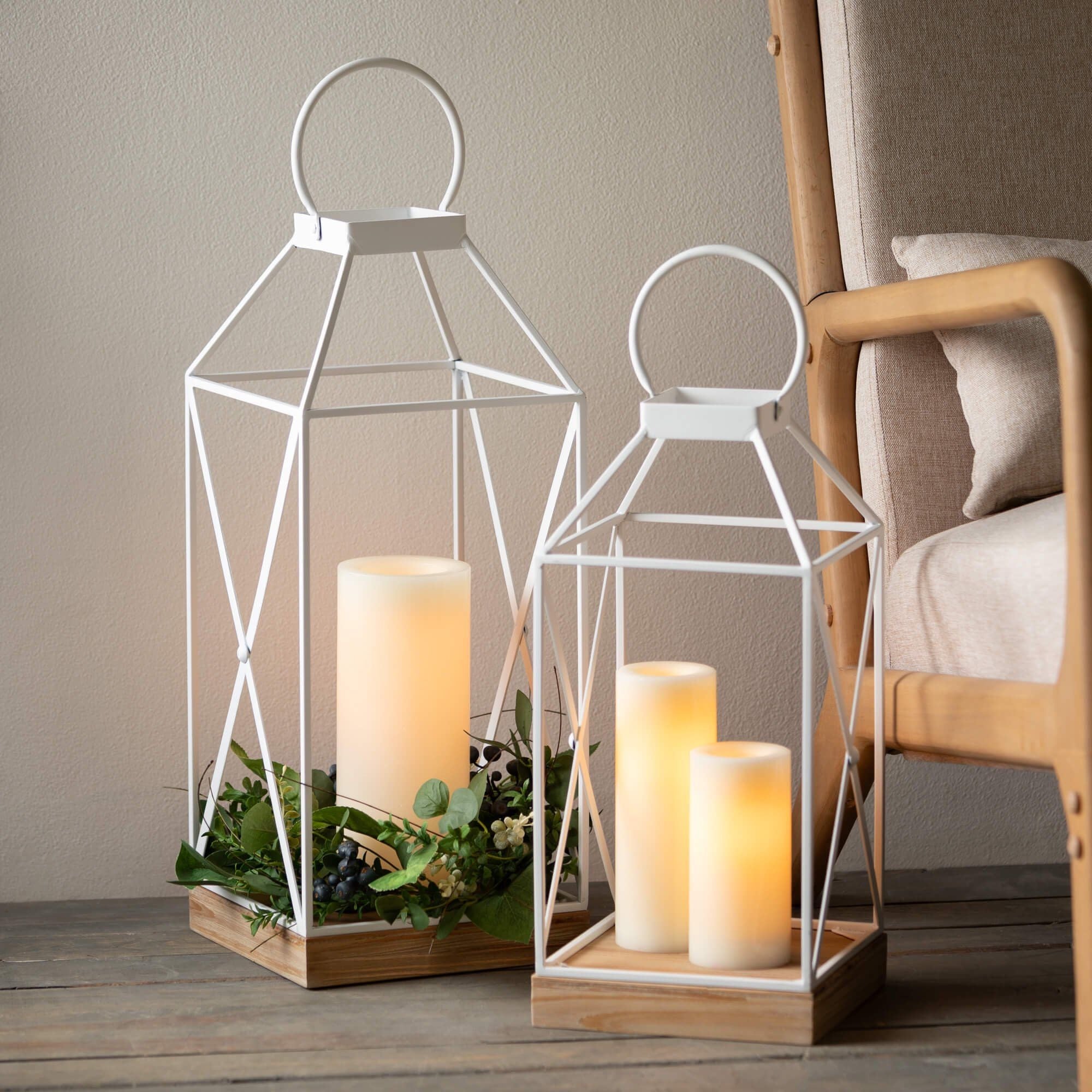 Sullivans 26.75" & 22.25" Modern White Metal Lantern Set of 2 EasyOptionXY LLC