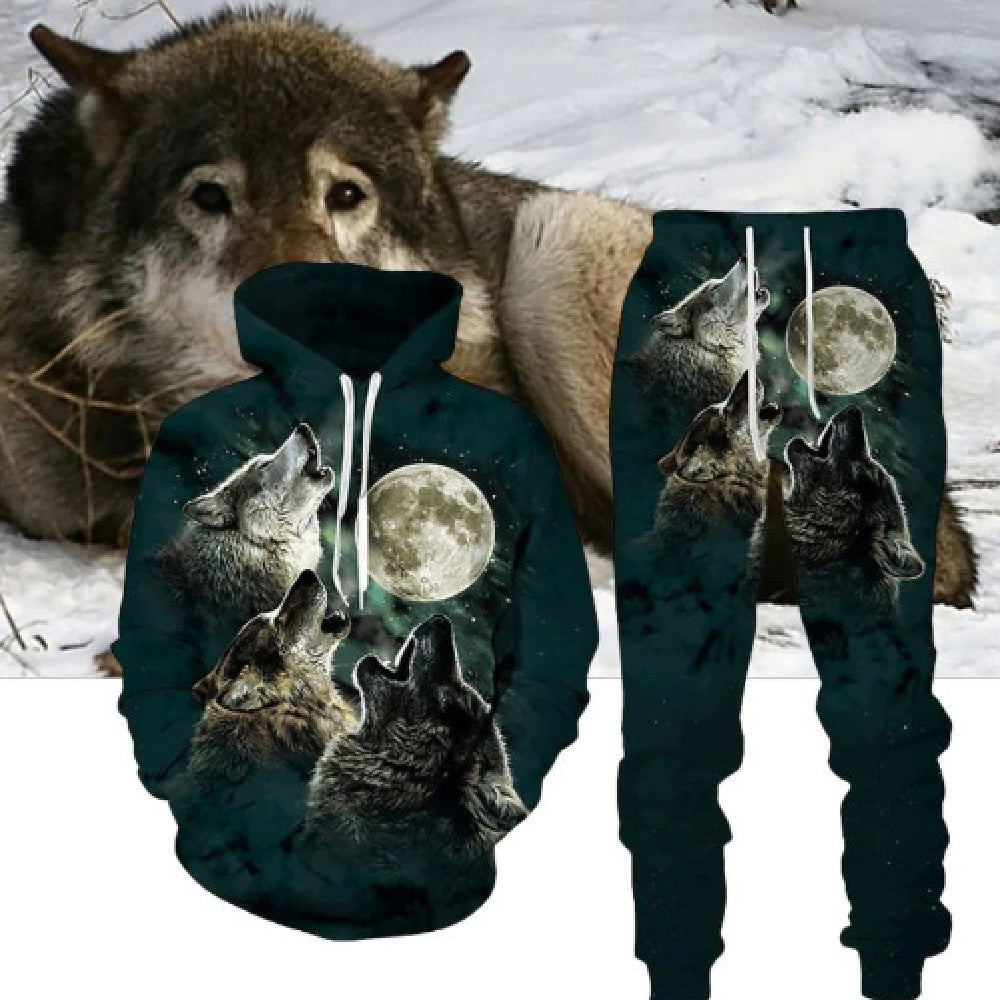 Digital Wolf Pattern Hoodie Sweater Pants Suit For Men And Women Lootquake LLC