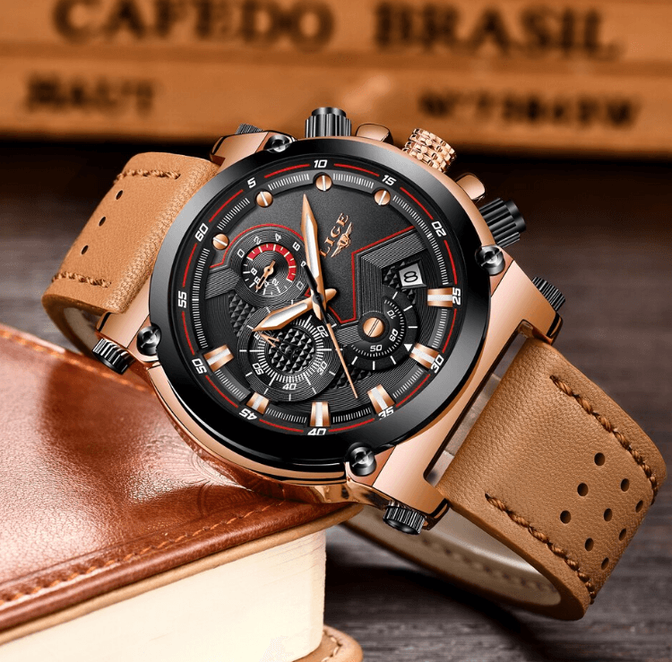Men's Waterproof Modern Watch With Leather Belts, Stainless Steel Case Excellent Look Perfect Gift Stevvex