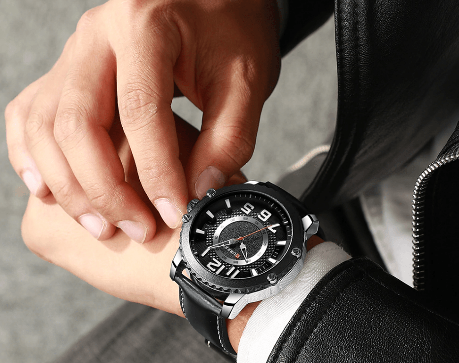Men's Waterproof  Sport Watch With Leather  Belts  And Large Numbers Details Unique Design Perfect Gift Stevvex