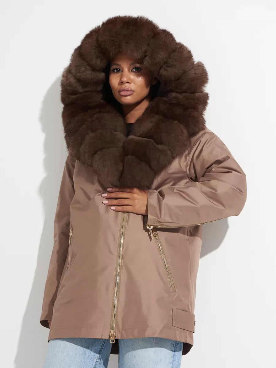 Genuine Polar Fox Fur Trim Rabbit Fur Insulated Parka - SJB-DIAMOND ELITES