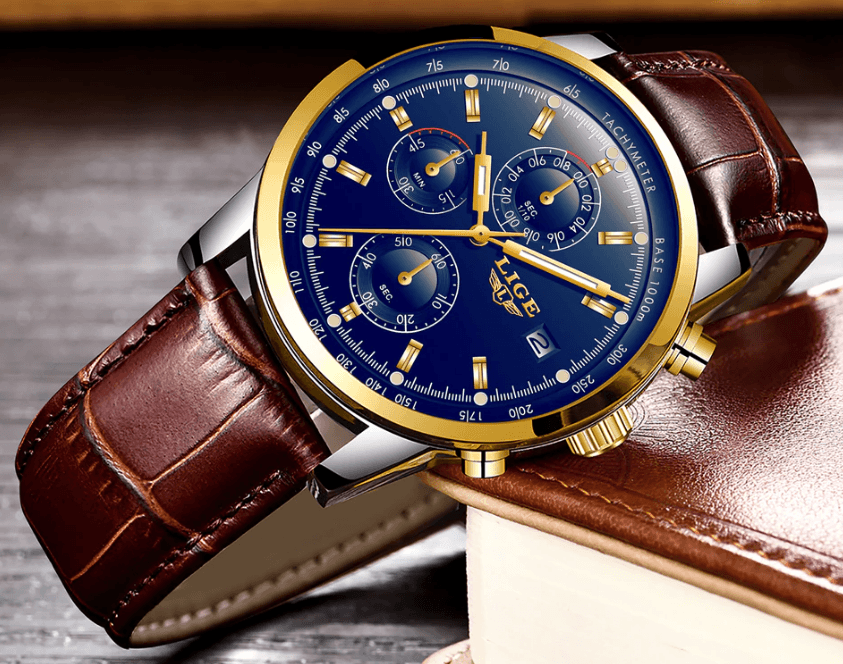 Men's  Waterproof Watch With Chronometers Date Display And Fluorescent Pointers Excellent Look Perfect Gift Stevvex
