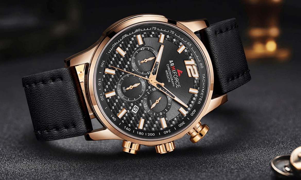 Mens Waterproof Sport Watch With Chronometers Day View And Cross-Matte Background Modern Man Watch Stevvex