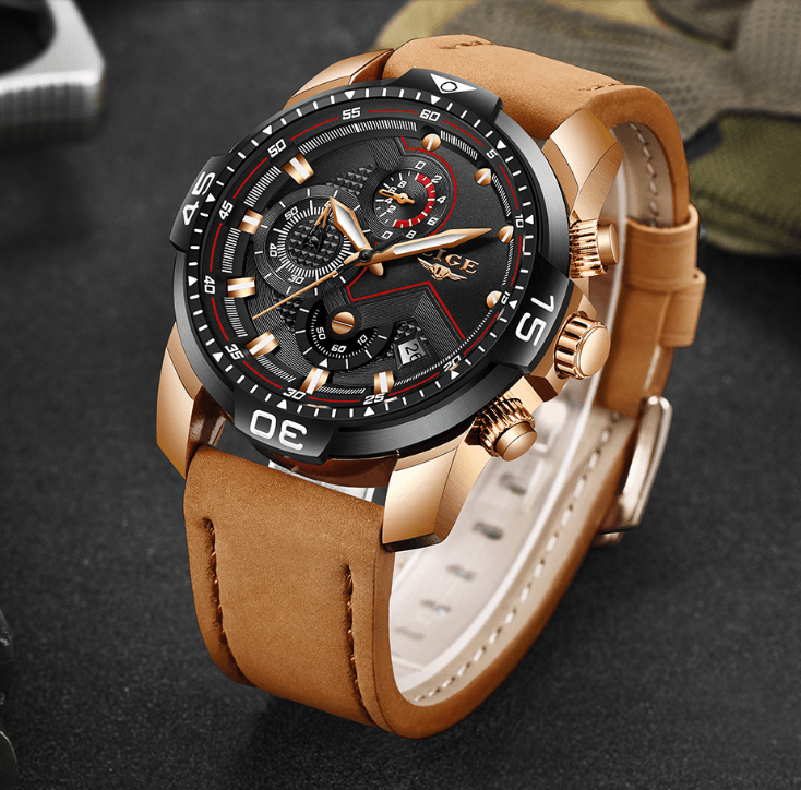 Men's Elegant Waterproof  Watch With Leather Straps   Business Style Watches Unique Design Perfect Gift For Your Man Stevvex