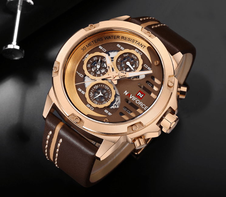 Men's  Sports Waterproof Watch With Chronometers And Leather Belt Multifunction Wristwatch Unique Design Perfect Gift - SJB-DIAMOND ELITES