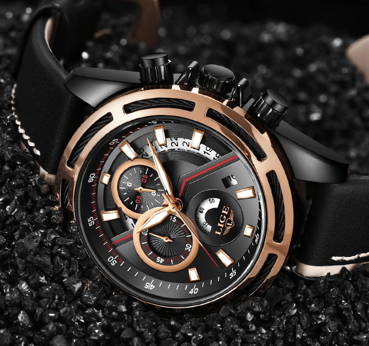 Men's Waterproof Sports  Watch With Leather Belts, Chronometers Day View Fluorescent Pointers Unique Design Perfect Gift Stevvex