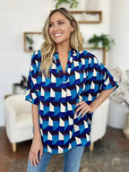 Geometric Notched Sleeve Blouse - Versatile Top | Femstylo