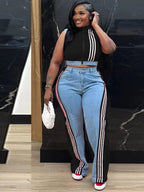 2 Pieces Women's Sets 2025 Spring Summer Denim Sleeveless Suit Tops And Wide Leg Pants Suits Two Piece Set Tracksuit Outfit Purplish Diva