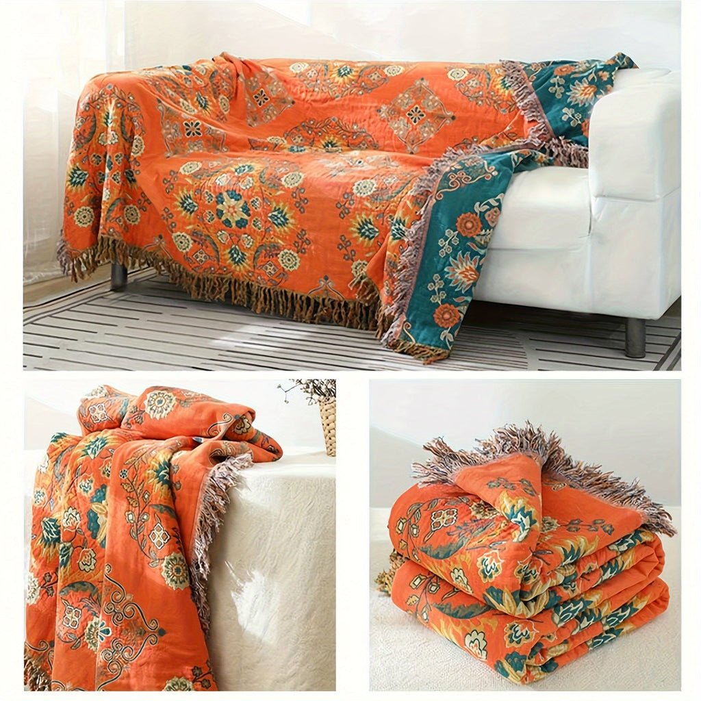 Double-Sided Tassel Sofa Cover for All Seasons - Soft and Durable Sofa Blanket for Ramadan and Beyond Lootquake LLC