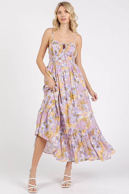 Floral Smocked Back Ruffled Hem Maxi Cami Dress For Summer – Boho Chic, Trendy, Fluttering, Feminine & Effortlessly Stylish Stevvex