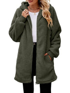 Comfortable Fuzzy Pocketed Zip-Up Long Sleeve Hooded Jacket Cozy & Warm Soft Outerwear For Winter Stevvex