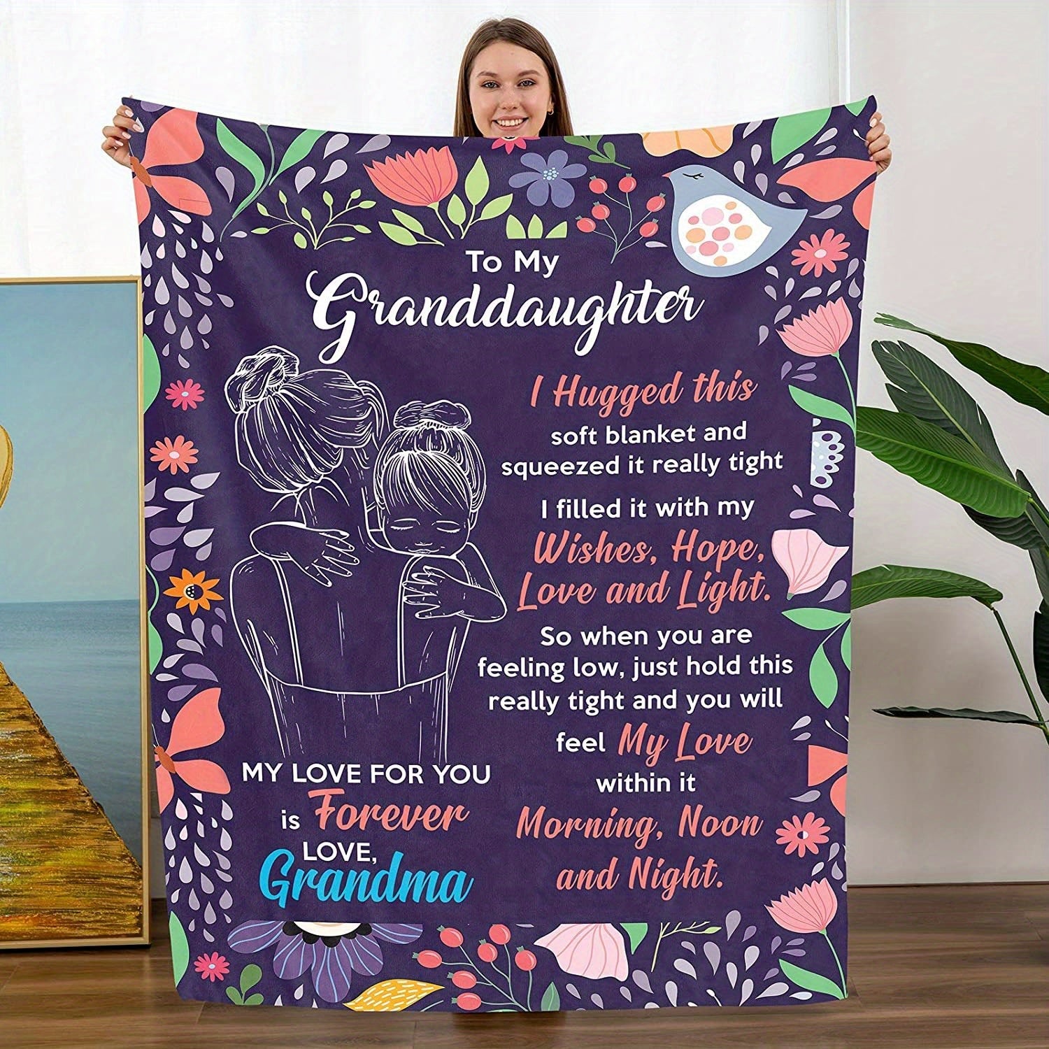 1pc Cozy Floral Grandma's Love Throw Blanket - Soft, Warm, Plush, and Gentle for Couch, Bed, Sofa - Heartfelt Gift for Granddaughter from Grandma Lootquake LLC