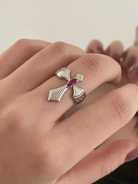 Red Zircon Cross Open Ring Pi-Mart