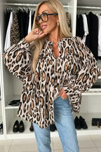 Light Leopard Print Balloon Sleeve Loose Blouse | Femstylo