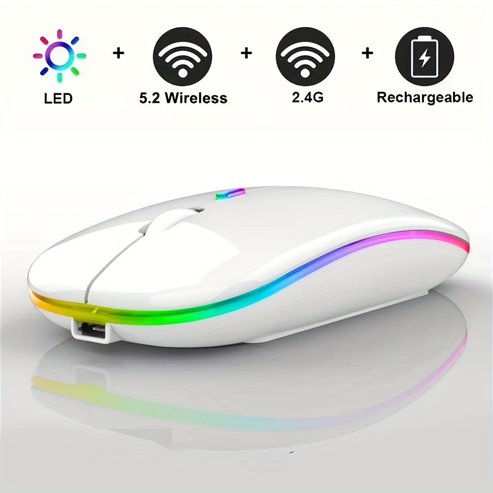 Wireless Rechargeable LED Backlit Gaming Mouse with 2.4G/5.2G Dual Mode, Ultra-Thin, Silent, Universal Compatibility for Laptops, Desktops, and Tablets Lootquake LLC