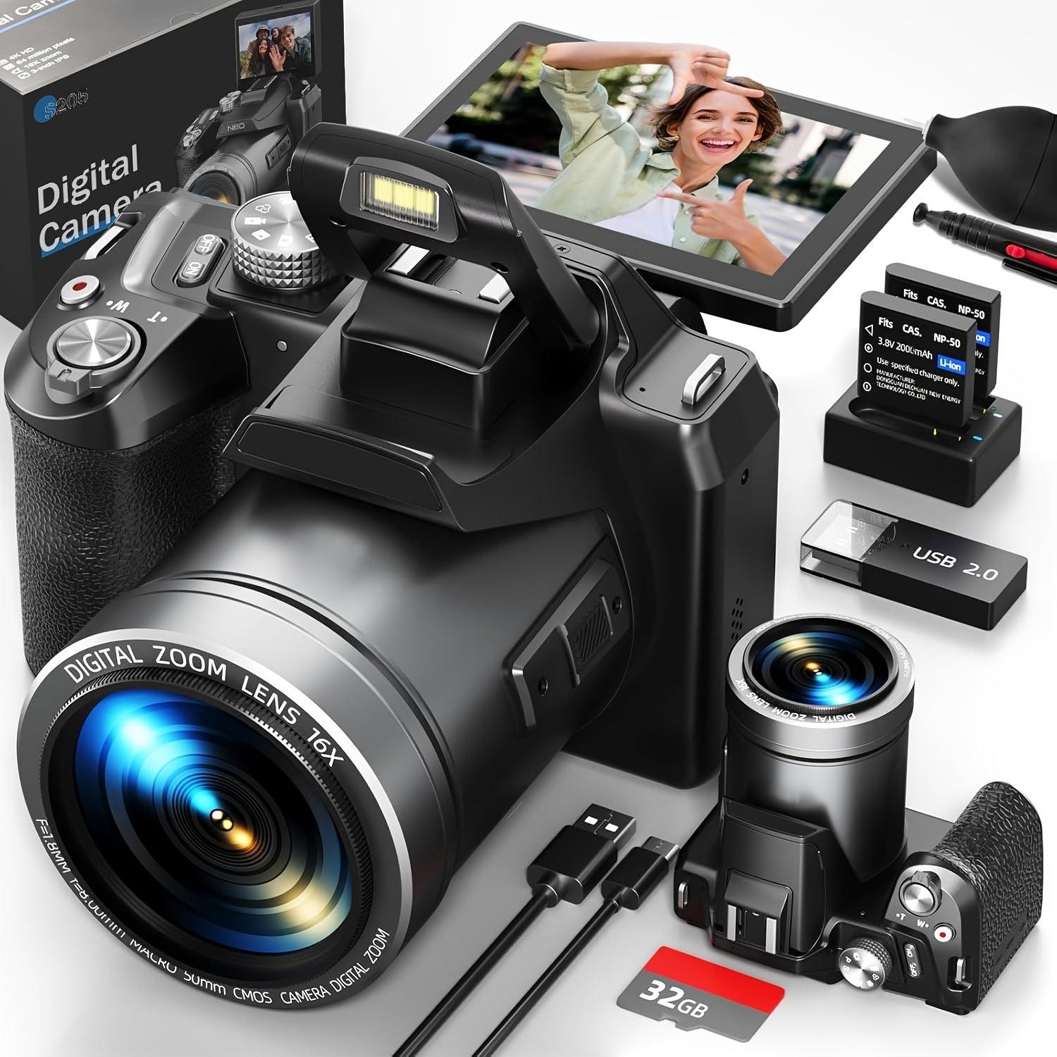 NBD 64MP Digital Camera For Photography And Video, 4K Vlogging Camera With 3' Flip Screen, 16X Digital Zoom, WiFi& Autofocus, Cameras Strap&Tripod, 2 Batteries, 32GB TF Card Lootquake LLC