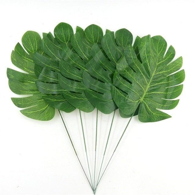12Pcs 2Kind Large Artificial Fake Monstera Palm Leaves Green Plastic Leaf Wedding Decoration Flowers Stevvex