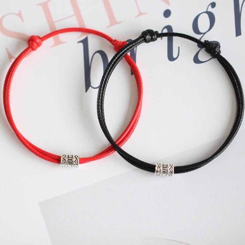 1/2pcs Adjustable Black Red Leather Rope Bracelet Couple Jewelry Handmade Braided Charm Bracelet Adjustable Rope Bracelets Jewelry Gift Bracelets For Men Women Mutual Attraction Handmade Rope For Women Men Stevvex