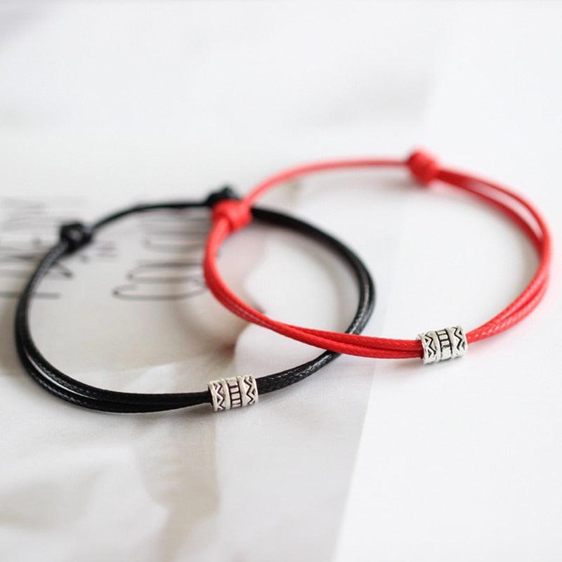 1/2pcs Adjustable Black Red Leather Rope Bracelet Couple Jewelry Handmade Braided Charm Bracelet Adjustable Rope Bracelets Jewelry Gift Bracelets For Men Women Mutual Attraction Handmade Rope For Women Men Stevvex
