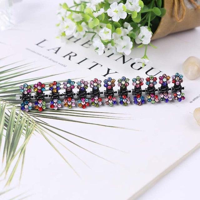 12pcs/set Mini Rhinestone No-Slip Grips Hair Clips for Women Girls Glitter Teeth Metal Clamps Flower Gorgeous Hair Accessories For Brides And Bridesmaids Stevvex
