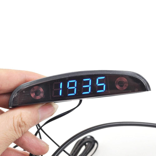 12V Car Interior 3 In 1 Car Clock Voltmeter Thermometer and Voltage Meter Monitor Touch Switch Blue Red Light Thermometers Voltmeter Gauge Electronic Clock LED Digital Display LCD Screen Clock Stevvex