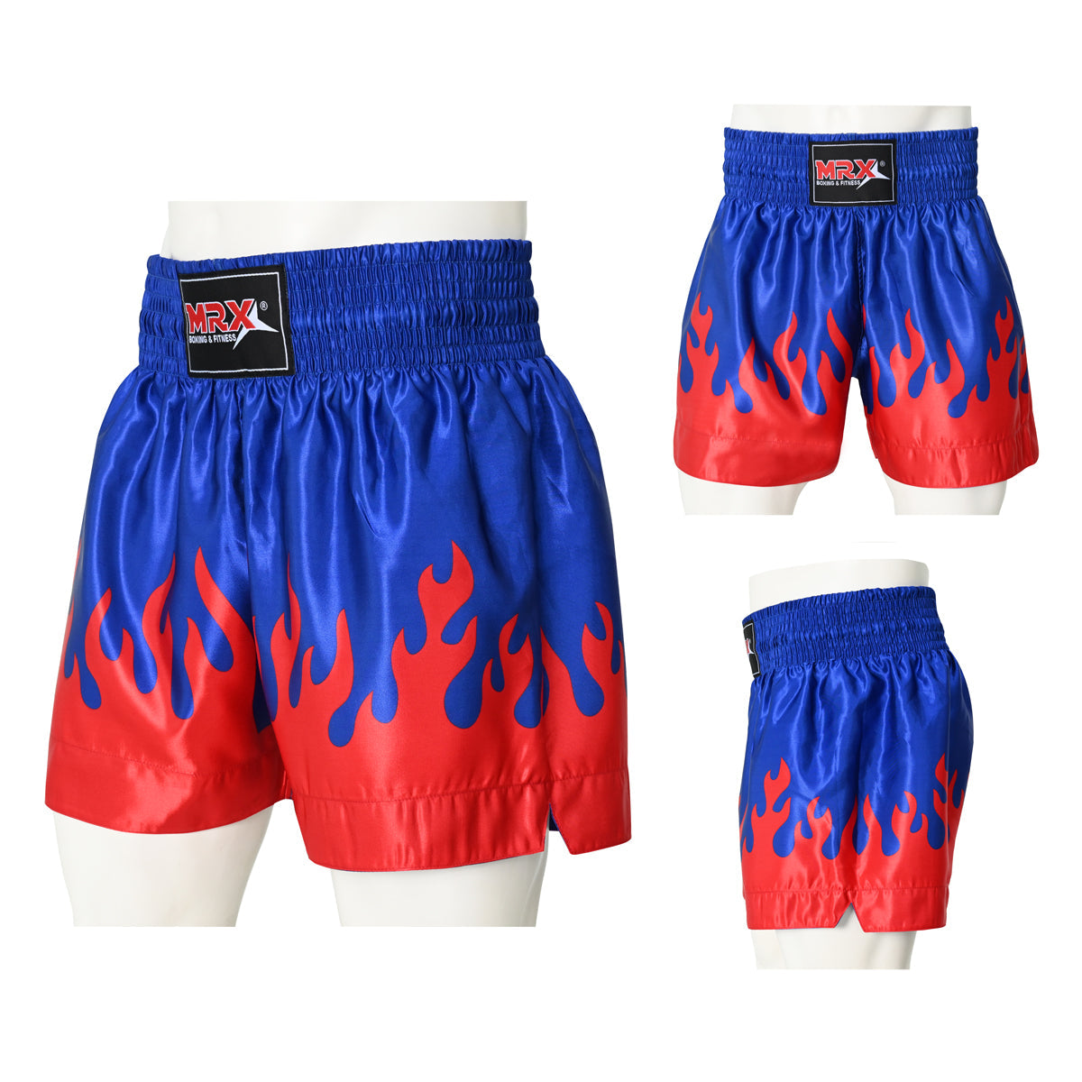 MRX Mens Womens Muay Thai Shorts Kickboxing Fighting Shorts Blue Black Red Flame - SJB-DIAMOND ELITES