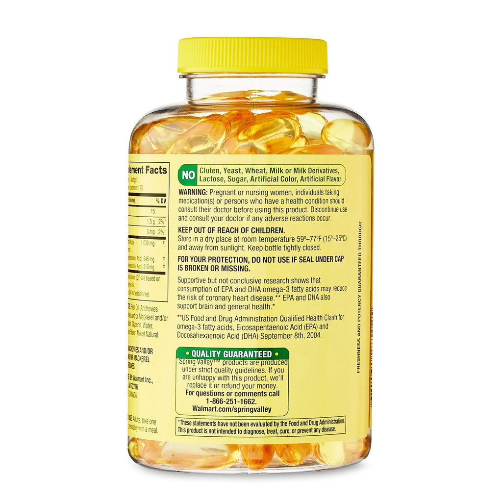 Spring Valley Omega-3 Fish Oil Soft Gels; 1000 mg; 120 Count EasyOptionXY LLC