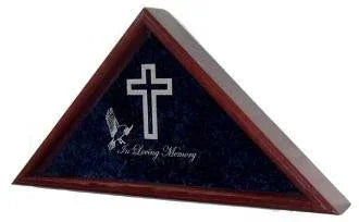 Large Flag Display Case With Engraved Symbols of Faith - Mahogany The Military Gift Store