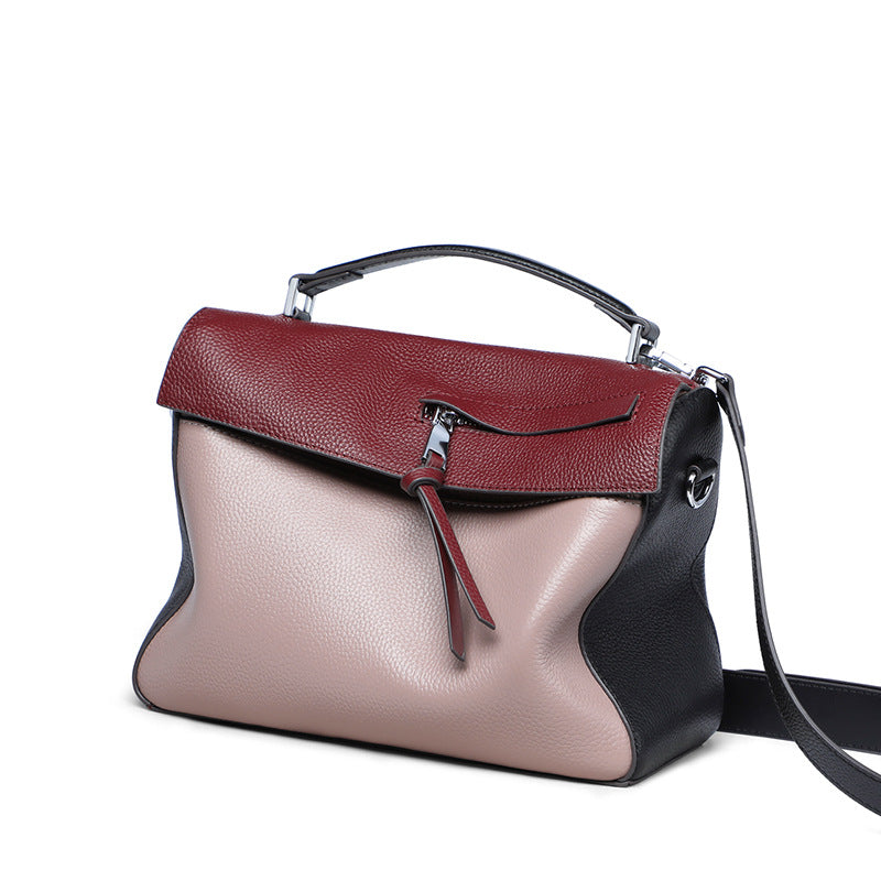 Genuine leather bag for female bag shoulder bag large capacity with contrast color pattern tote - SJB-DIAMOND ELITES