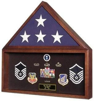 Large Flag and Memorabilia Display Cases - Cherry Case fit for a 5x9.5 flag The Military Gift Store