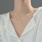 Double Heart Interlocking Titanium Steel Necklace Jewelry Pi-Mart