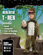 Realistic T-rex Costume Outfit Dinosaur Jumpsuit with Egg for Kids Toddler Halloween Dress-up Party - SJB-DIAMOND ELITES