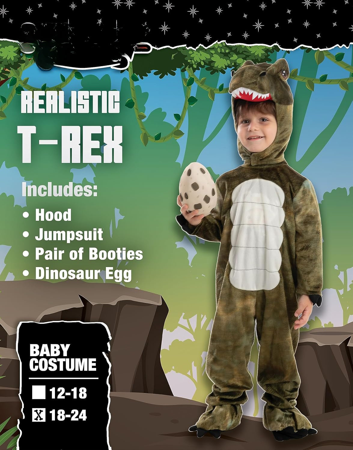Realistic T-rex Costume Outfit Dinosaur Jumpsuit with Egg for Kids Toddler Halloween Dress-up Party - SJB-DIAMOND ELITES