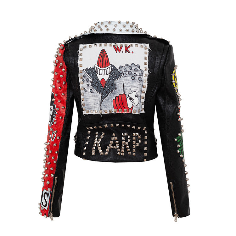 Studded Faux Leather Motorcycle Jacket: Edgy Punk Biker Jacket Pi-Mart