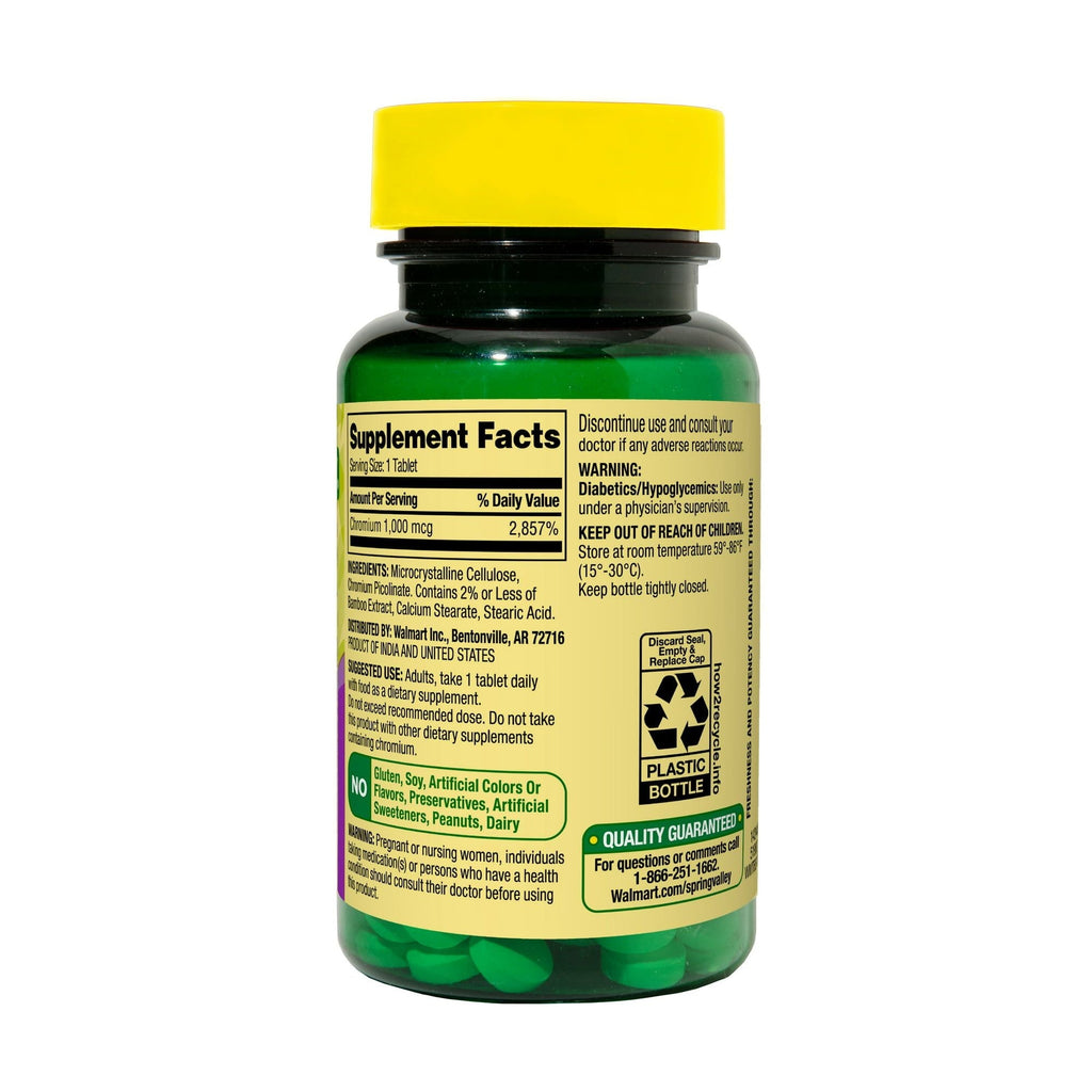 Spring Valley Chromium Tablets Dietary Supplement; 1; 000 mcg; 100 Count EasyOptionXY LLC