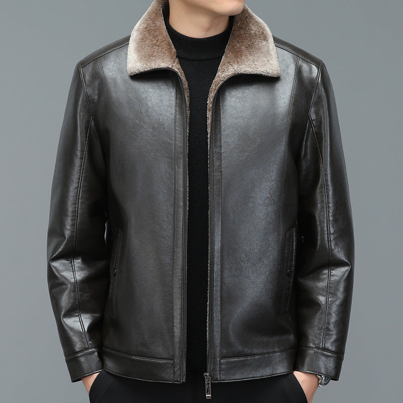 Men's Casual Loose Thick Leather Jacket Pi-Mart
