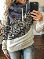 Printed stitching hooded fleece loose sweatshirt Pi-Mart
