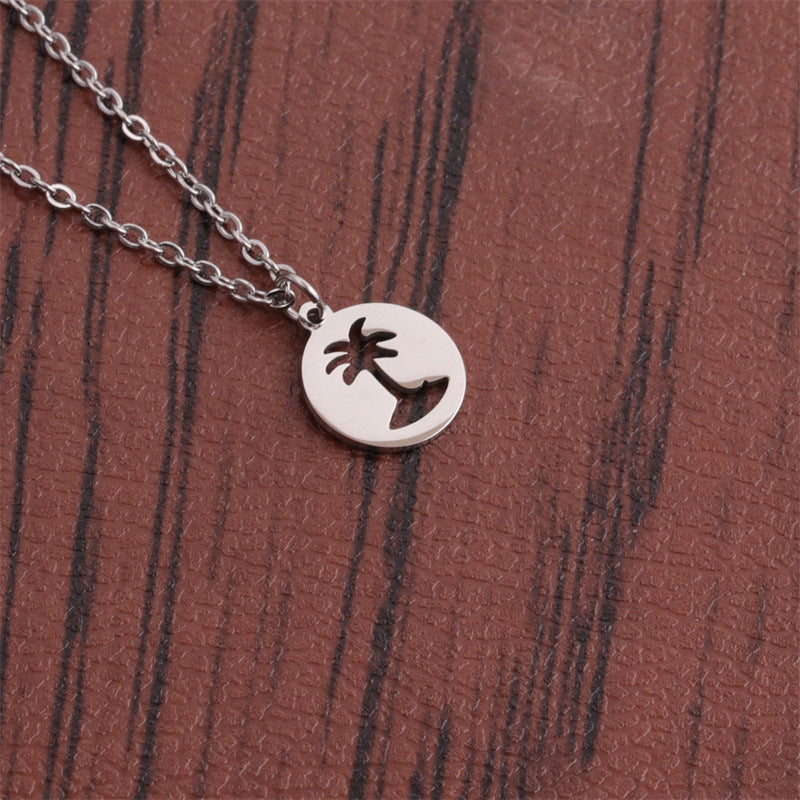Titanium Steel Hollow Coconut Tree Pendant Neck Accessories Men Pi-Mart