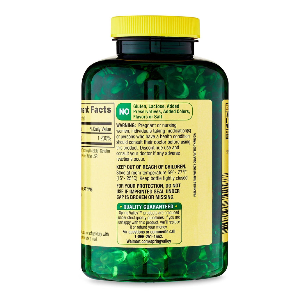 Spring Valley Vitamin E Dietary Supplement; 180 mg; 500 Count EasyOptionXY LLC
