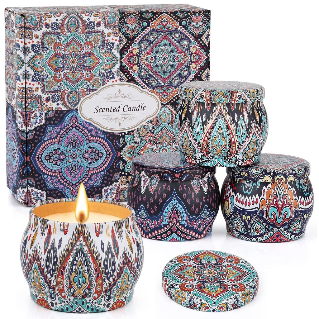 Husfou Scented Candles Gifts Set for Women, 4 Pack Aromatherapy Candles for Home Scented Soy Wax Candles Tin Jar Portable Travel Candles Yoga Mother's Day Valentine's Birthday Day Gifts EasyOptionXY LLC