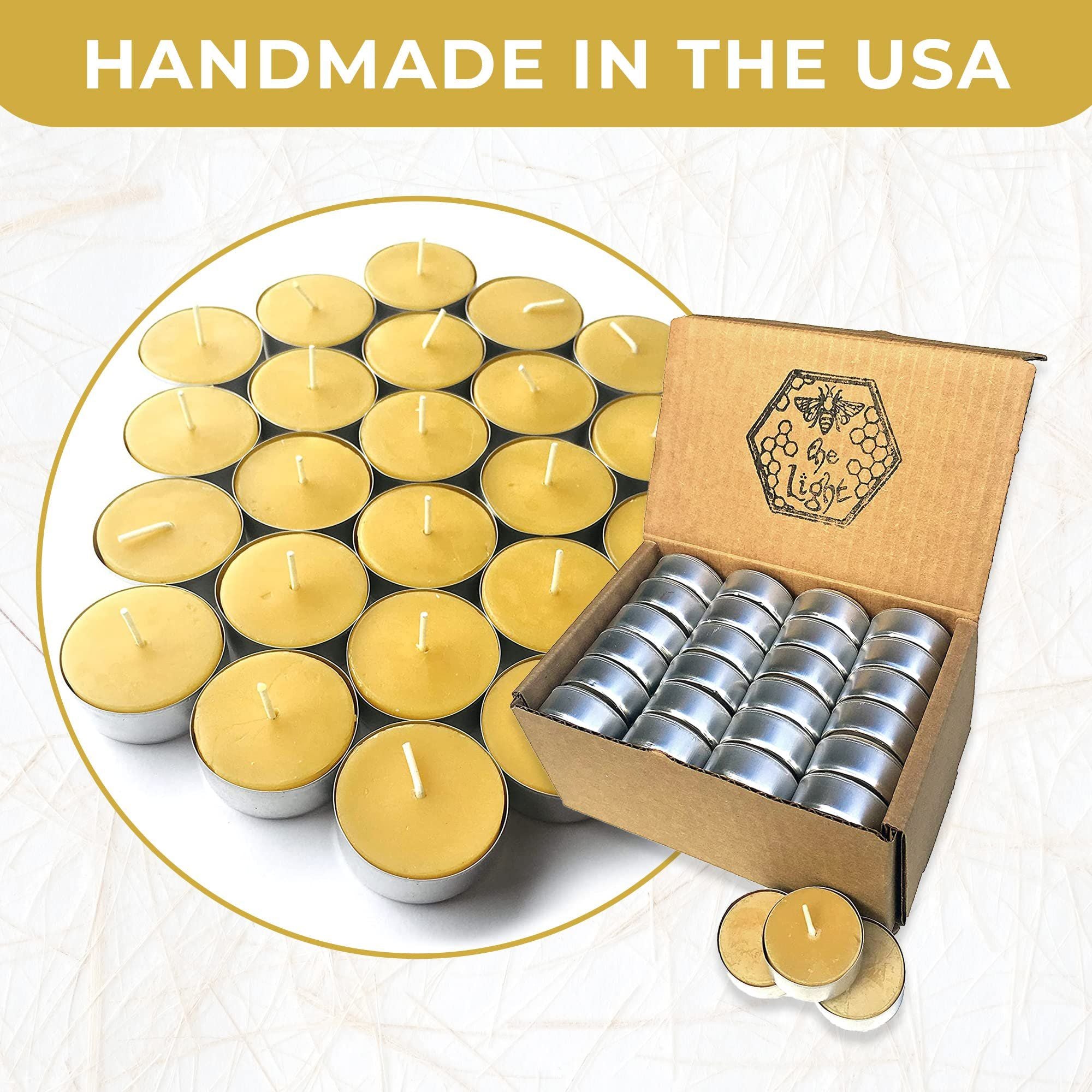 Pure Beeswax Tealights (Pack of 24) Unscented Tea Lights with Light & Natural Honey Scent - Decorative & Handmade Candles for Home, Wedding - 4 Hour Burn Time - Eco Friendly, Smokeless & Clean Burning