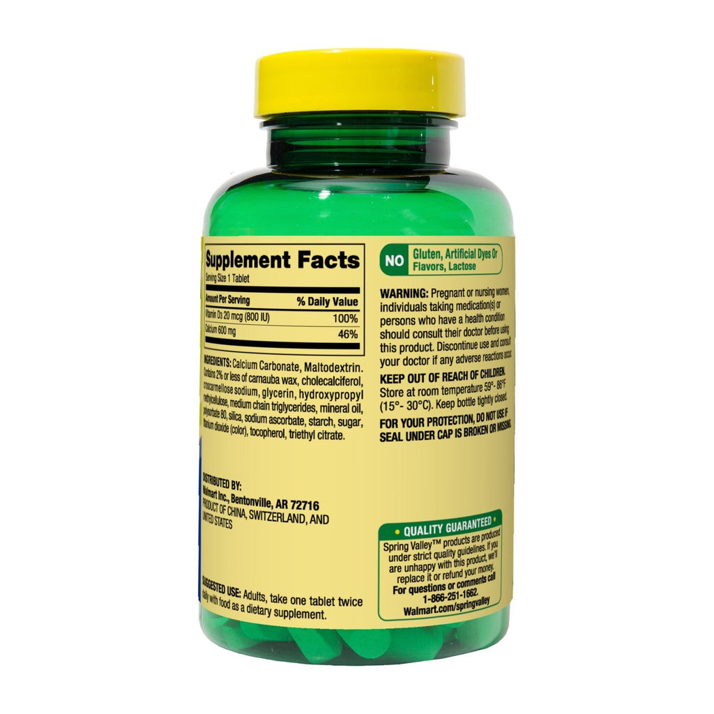 Spring Valley Calcium Plus Vitamin D Tablets Dietary Supplement; 600 mg; 100 Count EasyOptionXY LLC