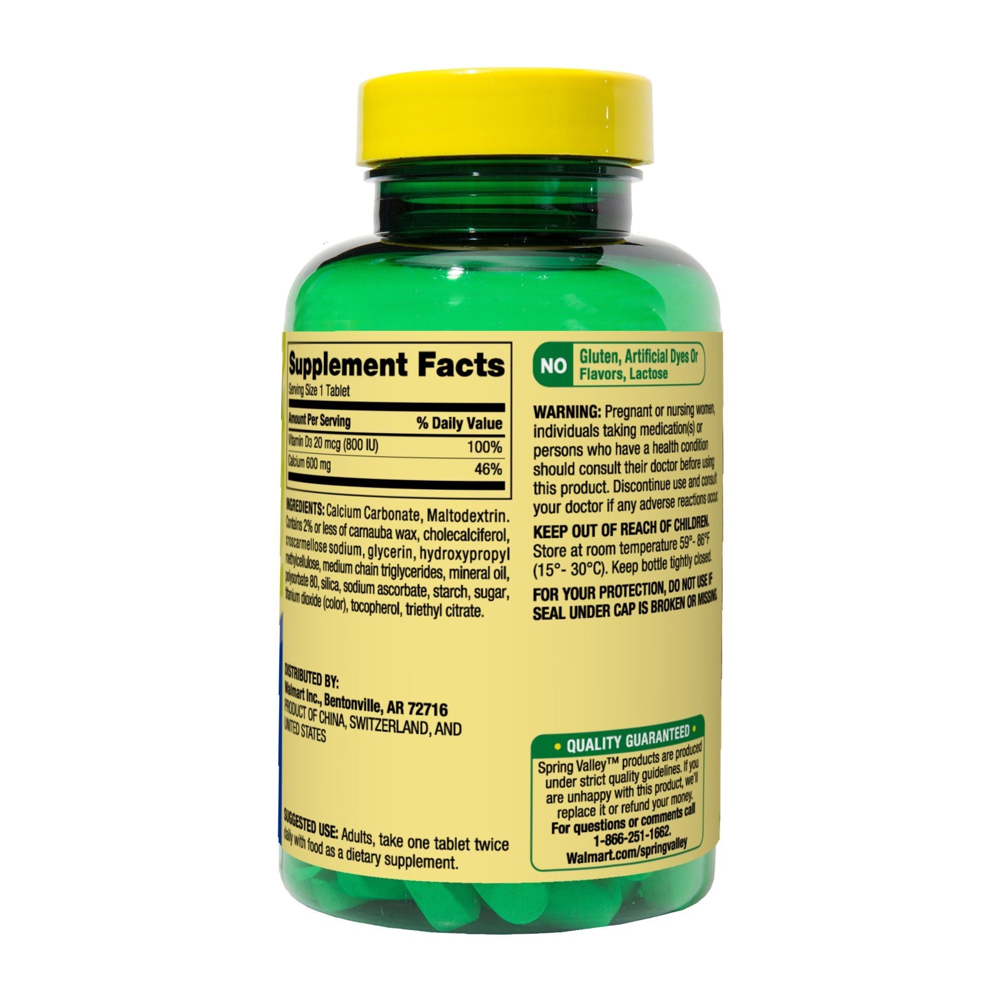 Spring Valley Calcium Plus Vitamin D Tablets Dietary Supplement; 600 mg; 100 Count EasyOptionXY LLC