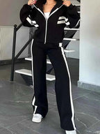 Plus Stripes Zip Set: Full-Size Comfort Duo THRIXINE