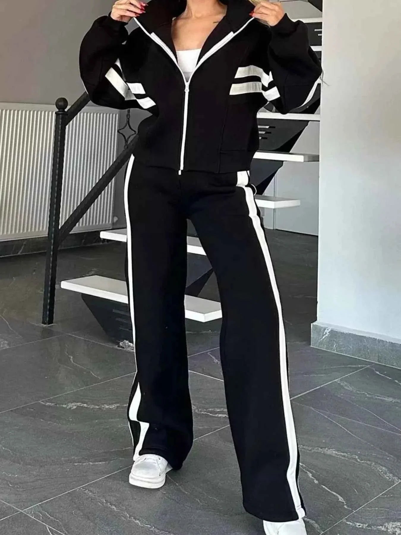 Plus Stripes Zip Set: Full-Size Comfort Duo THRIXINE