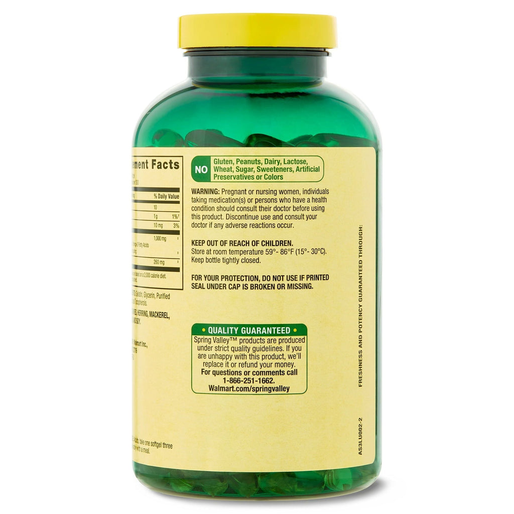 Spring Valley Omega-3 Fish Oil Soft Gels; 1000 mg; 300 Count EasyOptionXY LLC