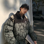 Face Print Standing Collar Cotton Jacket Man